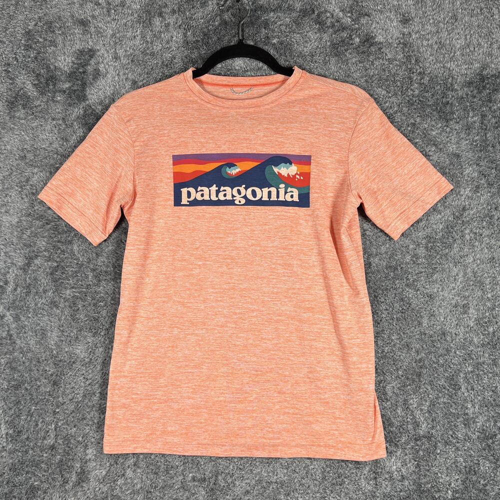 Patagonia Shirt Youth XL Orange Graphic Print Tagless Crew Neck Jersey Summer